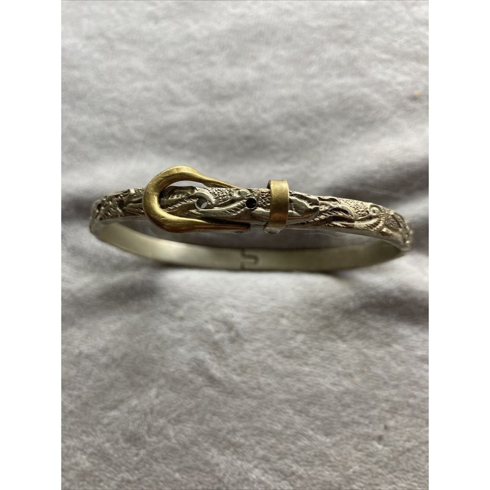 VINTAGE MEXICO SILVERTONE ETCHED Engraved BRACELET